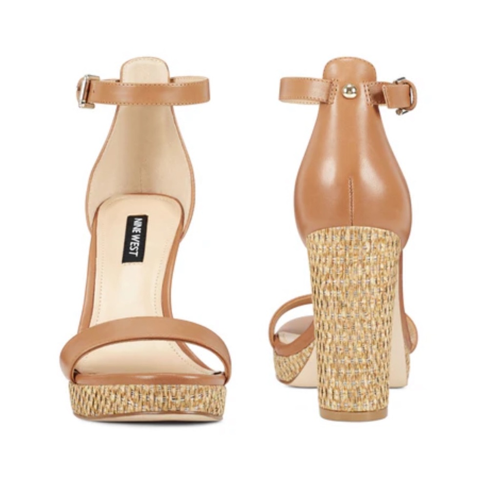Nine West Tan Sandals with Chunky Heel and Ankle Strap